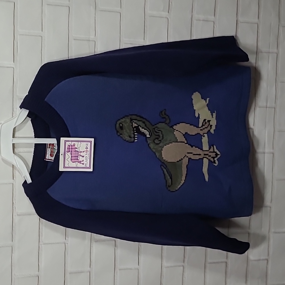 NWT Plaid Moose Toddler Dinosaur Sweater